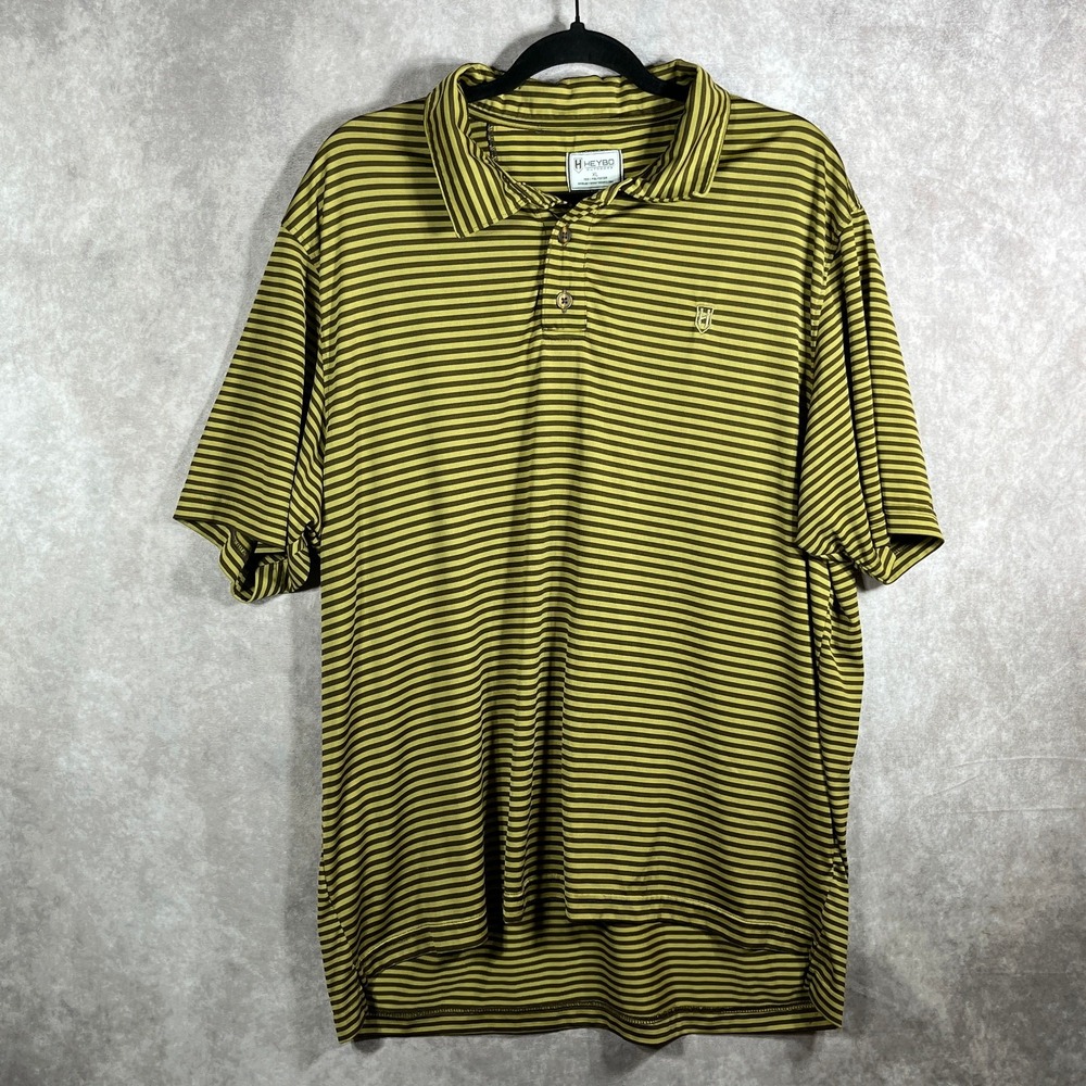 Heybo Polo Shirt Mens Size XL Yellow Brown Striped Short Sleeves Outdoor Casual